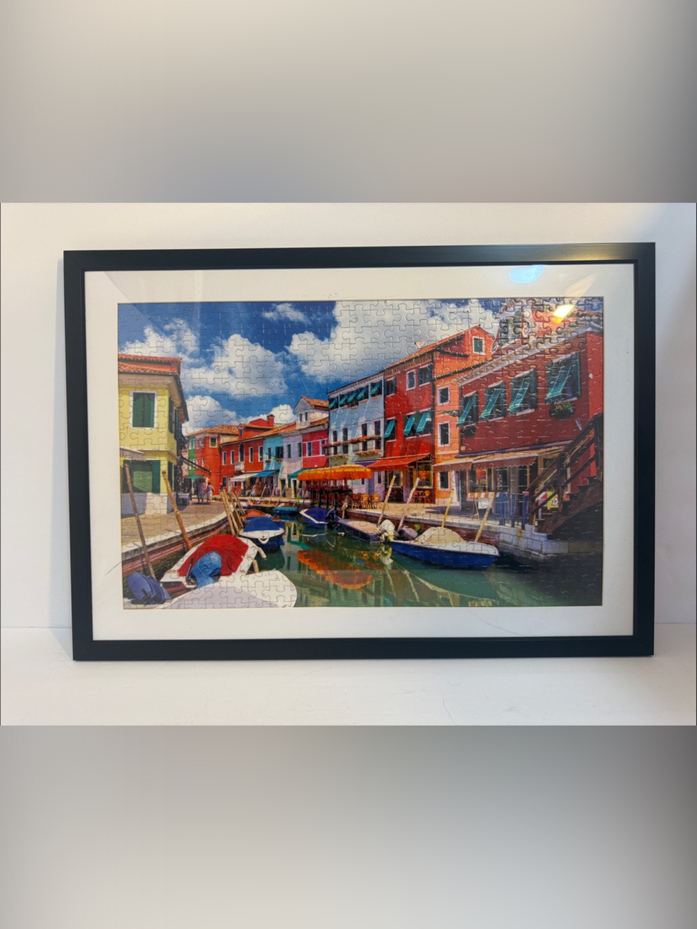 Framed Puzzle Colorful Canal Scene Wall Art - Multicolor